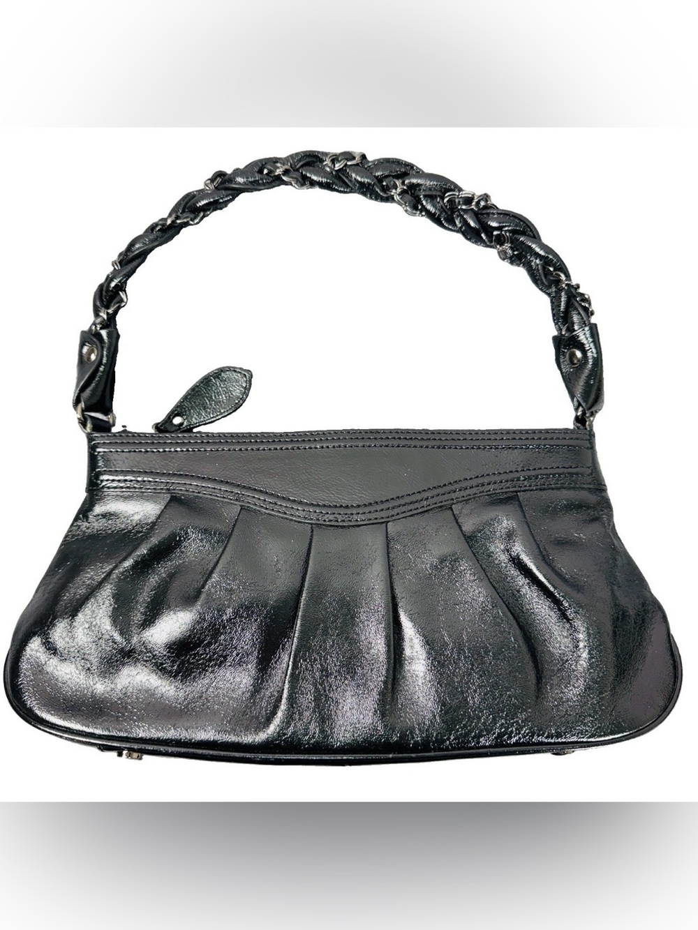 Elliott Lucca Black Patent Leather Pleated Shoulder Bag